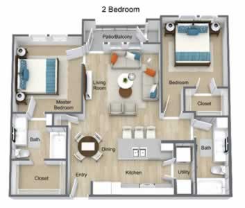 Two Bedroom / Two Bath - 936 Sq. Ft.*
